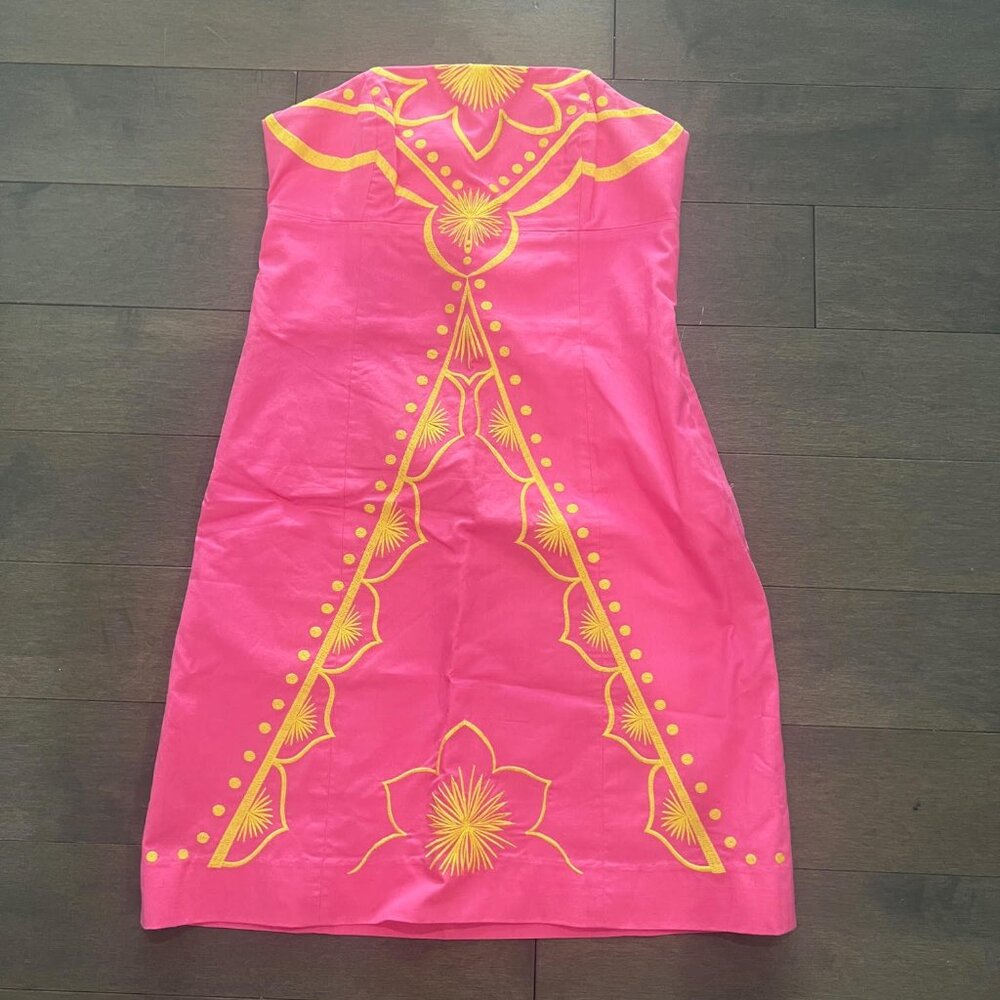 Lilly Pulitzer Bowen Hotty Pink Yellow Embroidered Dress - Size 0